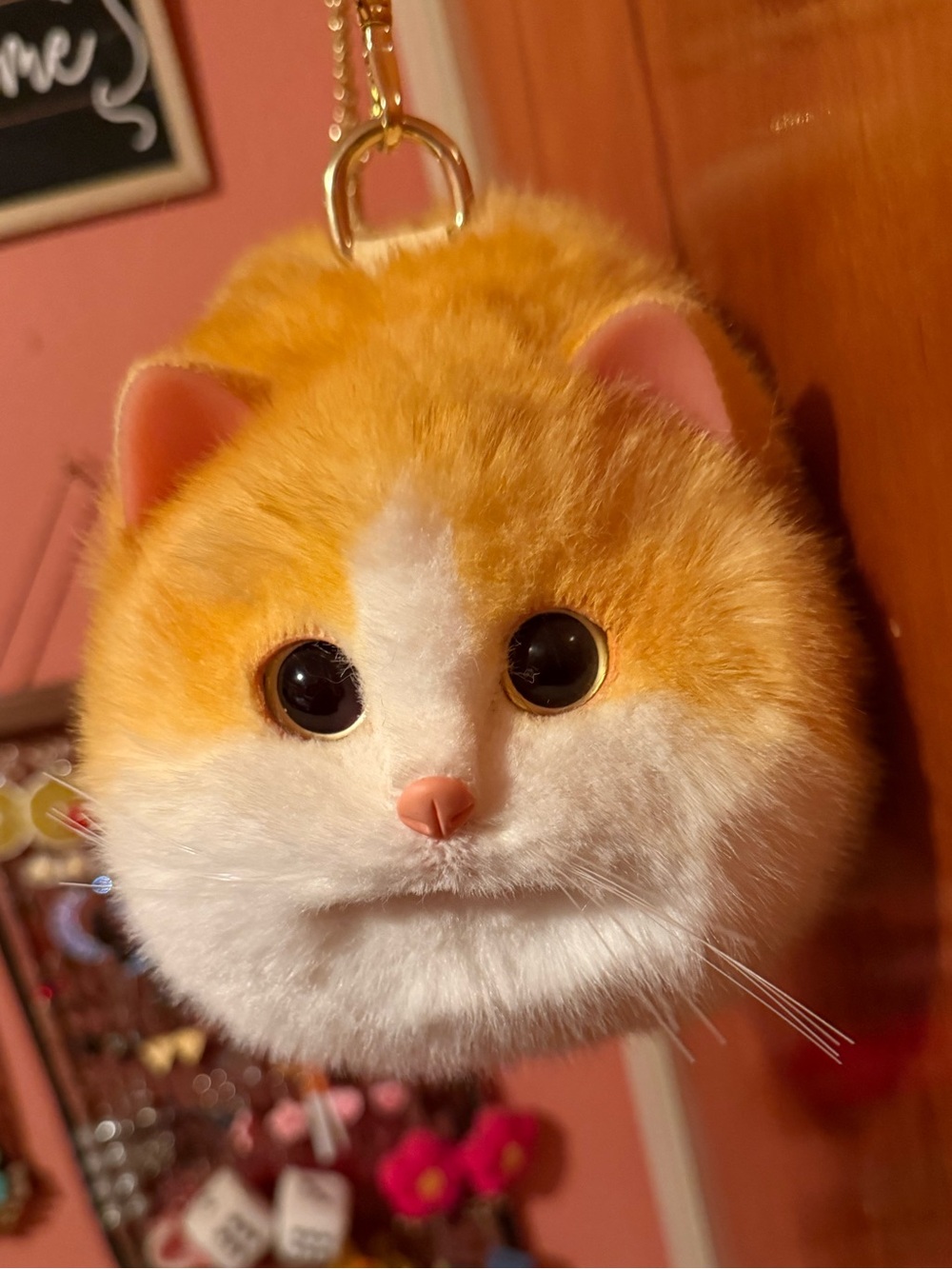 Faux Orange and White Fur Realistic Cat Cross Body Purse